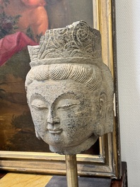 A Chinese stone head of Guanyin, Song/Ming