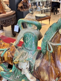 A massive Chinese sancai-glazed roof tile in shape of a horse rider, Ming