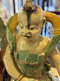 A massive Chinese sancai-glazed roof tile in shape of a horse rider, Ming