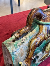 A massive Chinese sancai-glazed roof tile in shape of a horse rider, Ming