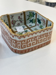 A Chinese famille rose square bowl with floral design, Daoguang mark and of the period