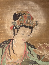 Chinese school: 'Bodhisattva', ink and colour on silk, Qing or later