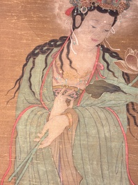 Chinese school: 'Bodhisattva', ink and colour on silk, Qing or later