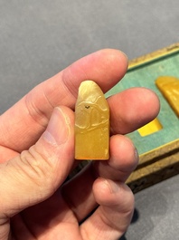 Five small Chinese tianhuang seals with a box, Eryue Xuan 二樂軒, Xinyu 心畬, Fu Ru 溥儒, Jiu Wangsun 舊王孫 and Luoshi Huiguan 羅室會館 mark, 19/20th C.