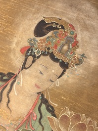 Chinese school: 'Bodhisattva', ink and colour on silk, Qing or later