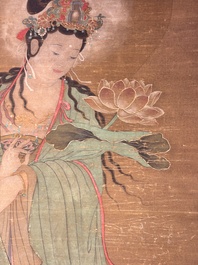 Chinese school: 'Bodhisattva', ink and colour on silk, Qing or later