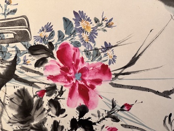 Wang Xuetao 王雪濤 (1903-1982): 'Ritual vessels and flowers', ink and colour on paper