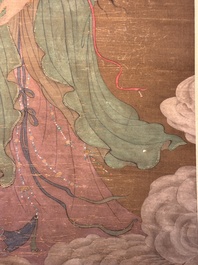 Chinese school: 'Bodhisattva', ink and colour on silk, Qing or later