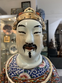 Three Chinese famille rose figures of the star gods and a figure of a lady, 19/20th C.