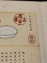 Chinese school: 'Album of Qing dynasty imperial porcelain', Qianlong seal mark, ink and colour on silk, 19/20th C.