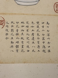 Chinese school: 'Album of Qing dynasty imperial porcelain', Qianlong seal mark, ink and colour on silk, 19/20th C.