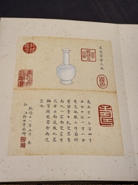 Chinese school: 'Album of Qing dynasty imperial porcelain', Qianlong seal mark, ink and colour on silk, 19/20th C.