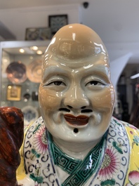 Three Chinese famille rose figures of the star gods and a figure of a lady, 19/20th C.