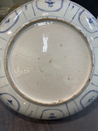 A Chinese blue and white 'kraak' dish with a pheasant and flowers, Wanli