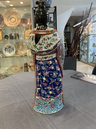 Three Chinese famille rose figures of the star gods and a figure of a lady, 19/20th C.