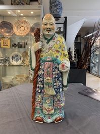 Three Chinese famille rose figures of the star gods and a figure of a lady, 19/20th C.