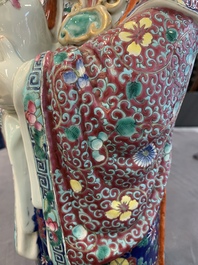 Three Chinese famille rose figures of the star gods and a figure of a lady, 19/20th C.