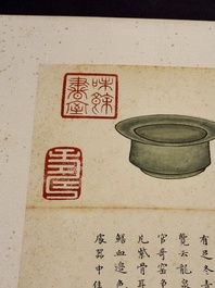Chinese school: 'Album of Qing dynasty imperial porcelain', Qianlong seal mark, ink and colour on silk, 19/20th C.