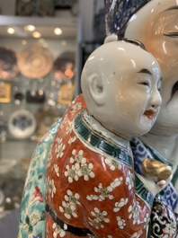 Three Chinese famille rose figures of the star gods and a figure of a lady, 19/20th C.