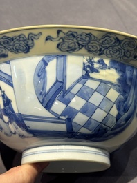 Two Chinese blue and white 'klapmuts' bowls with narrative design, Kangxi