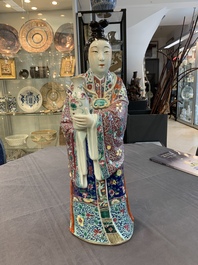 Three Chinese famille rose figures of the star gods and a figure of a lady, 19/20th C.