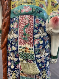 Three Chinese famille rose figures of the star gods and a figure of a lady, 19/20th C.