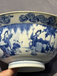Two Chinese blue and white 'klapmuts' bowls with narrative design, Kangxi