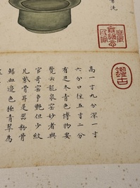Chinese school: 'Album of Qing dynasty imperial porcelain', Qianlong seal mark, ink and colour on silk, 19/20th C.