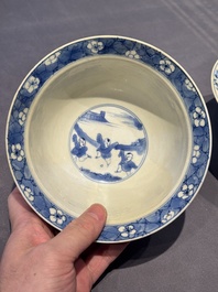 Two Chinese blue and white 'klapmuts' bowls with narrative design, Kangxi