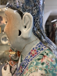 Three Chinese famille rose figures of the star gods and a figure of a lady, 19/20th C.