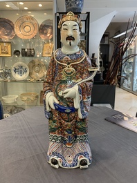 Three Chinese famille rose figures of the star gods and a figure of a lady, 19/20th C.