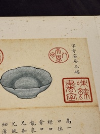 Chinese school: 'Album of Qing dynasty imperial porcelain', Qianlong seal mark, ink and colour on silk, 19/20th C.