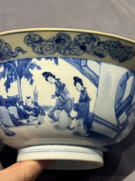 Two Chinese blue and white 'klapmuts' bowls with narrative design, Kangxi