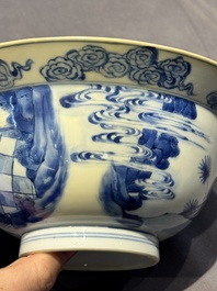 Two Chinese blue and white 'klapmuts' bowls with narrative design, Kangxi