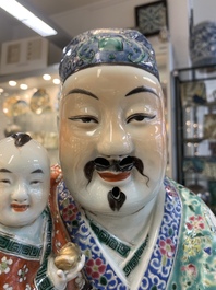 Three Chinese famille rose figures of the star gods and a figure of a lady, 19/20th C.