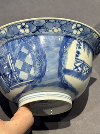 Two Chinese blue and white 'klapmuts' bowls with narrative design, Kangxi