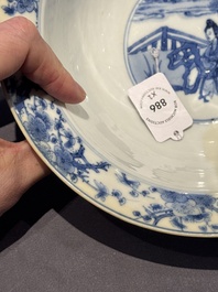Two Chinese blue and white 'klapmuts' bowls with narrative design, Kangxi