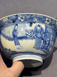 Two Chinese blue and white 'klapmuts' bowls with narrative design, Kangxi