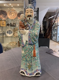 Three Chinese famille rose figures of the star gods and a figure of a lady, 19/20th C.