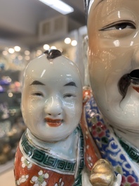 Three Chinese famille rose figures of the star gods and a figure of a lady, 19/20th C.