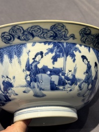 Two Chinese blue and white 'klapmuts' bowls with narrative design, Kangxi