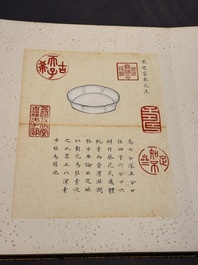 Chinese school: 'Album of Qing dynasty imperial porcelain', Qianlong seal mark, ink and colour on silk, 19/20th C.