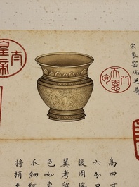Chinese school: 'Album of Qing dynasty imperial porcelain', Qianlong seal mark, ink and colour on silk, 19/20th C.