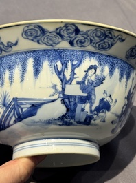 Two Chinese blue and white 'klapmuts' bowls with narrative design, Kangxi