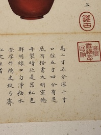 Chinese school: 'Album of Qing dynasty imperial porcelain', Qianlong seal mark, ink and colour on silk, 19/20th C.