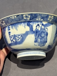 Two Chinese blue and white 'klapmuts' bowls with narrative design, Kangxi