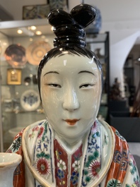 Three Chinese famille rose figures of the star gods and a figure of a lady, 19/20th C.