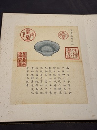 Chinese school: 'Album of Qing dynasty imperial porcelain', Qianlong seal mark, ink and colour on silk, 19/20th C.