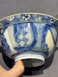 Two Chinese blue and white 'klapmuts' bowls with narrative design, Kangxi