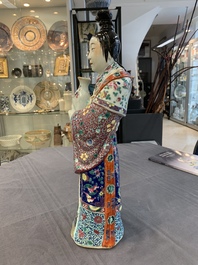 Three Chinese famille rose figures of the star gods and a figure of a lady, 19/20th C.